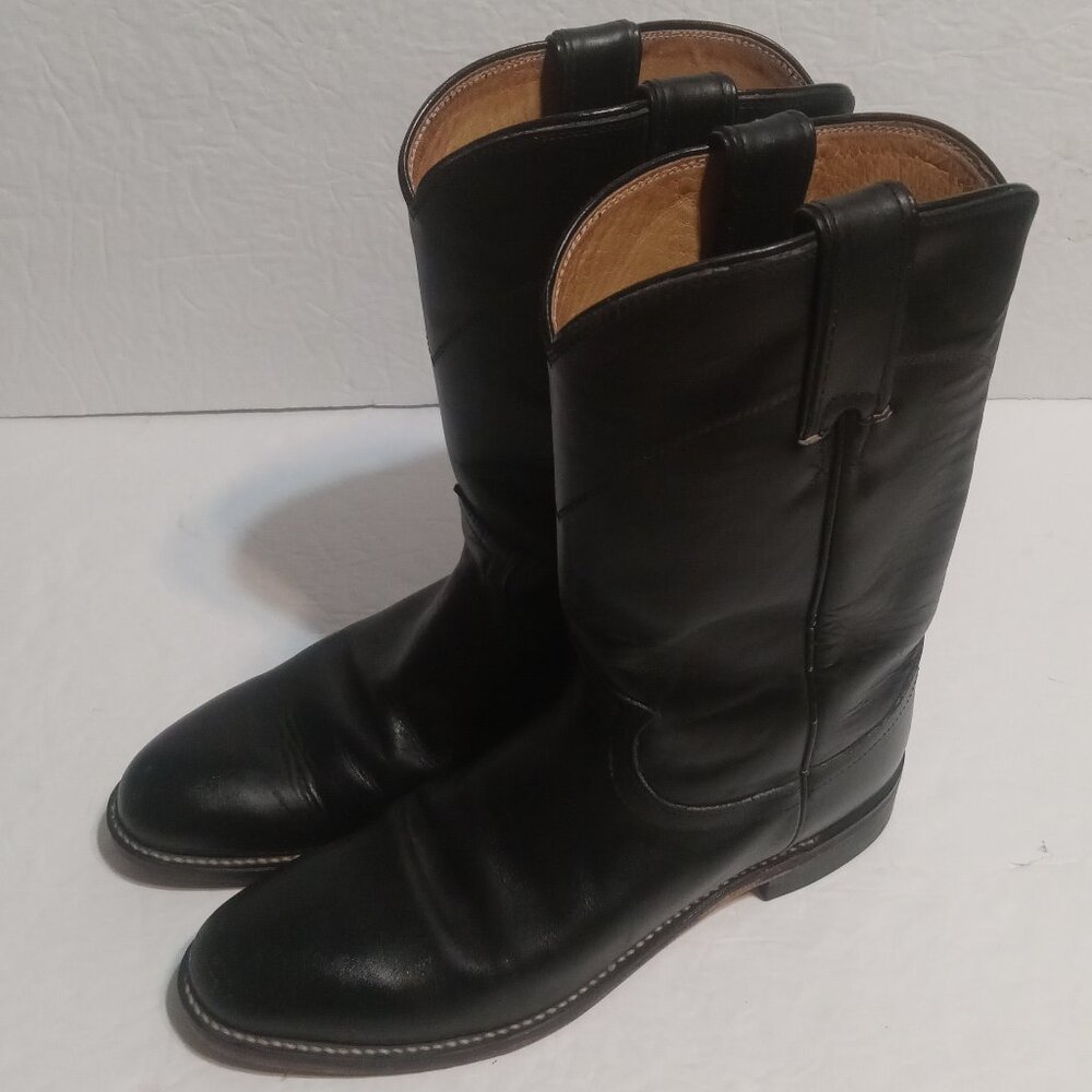 Justin Boots Black Leather Heeled Cowboy Boots